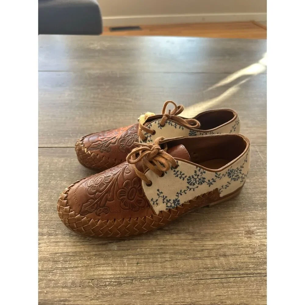 Sundance Laidback London Coriander Oxfords Brown Leather Floral Size 38